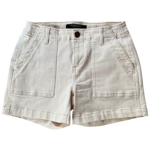 Liverpool Pants - Liverpool Los Angeles Cream Utility Shorts Size 6 Off White Patch Pocket Stretch